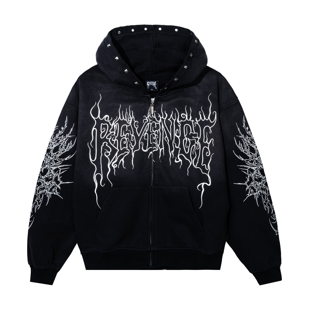 CRADLE OF BONES STUDDED ZIP WASHED BLACK