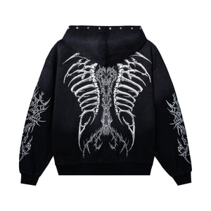 CRADLE OF BONES STUDDED ZIP WASHED BLACK