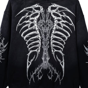 CRADLE OF BONES STUDDED ZIP WASHED BLACK