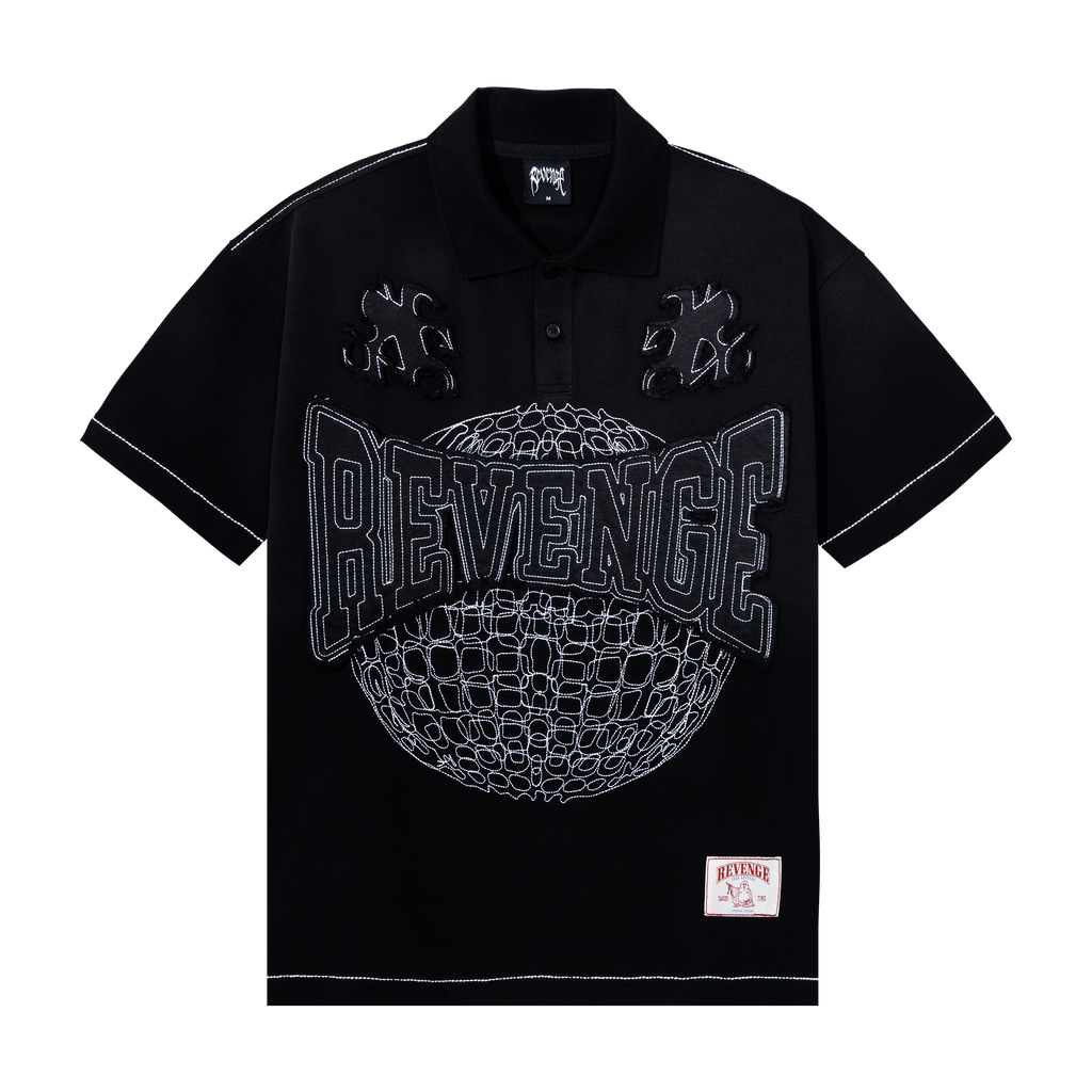 DESOLATE EMBROIDERED POLO WASHED BLACK
