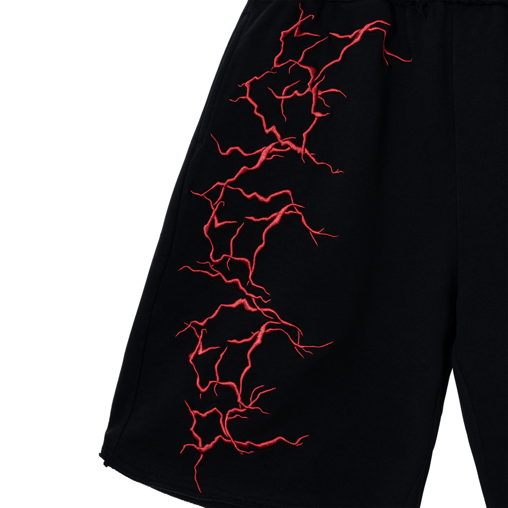 LIGHTNING LOGO EMBROIDERED SWEATSHORTS BLACK/RED