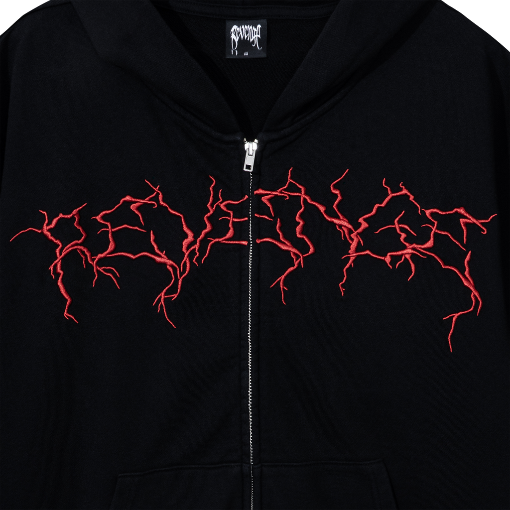 LIGHTNING LOGO EMBROIDERED ZIP BLACK/RED