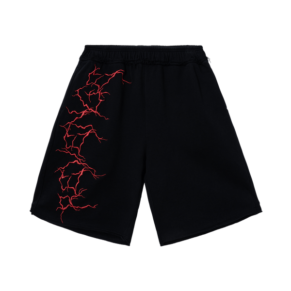 LIGHTNING LOGO EMBROIDERED SWEATSHORTS BLACK/RED