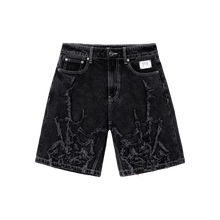 Load image into Gallery viewer, SPIDER WEB EMBROIDERED DENIM SHORT BLACK
