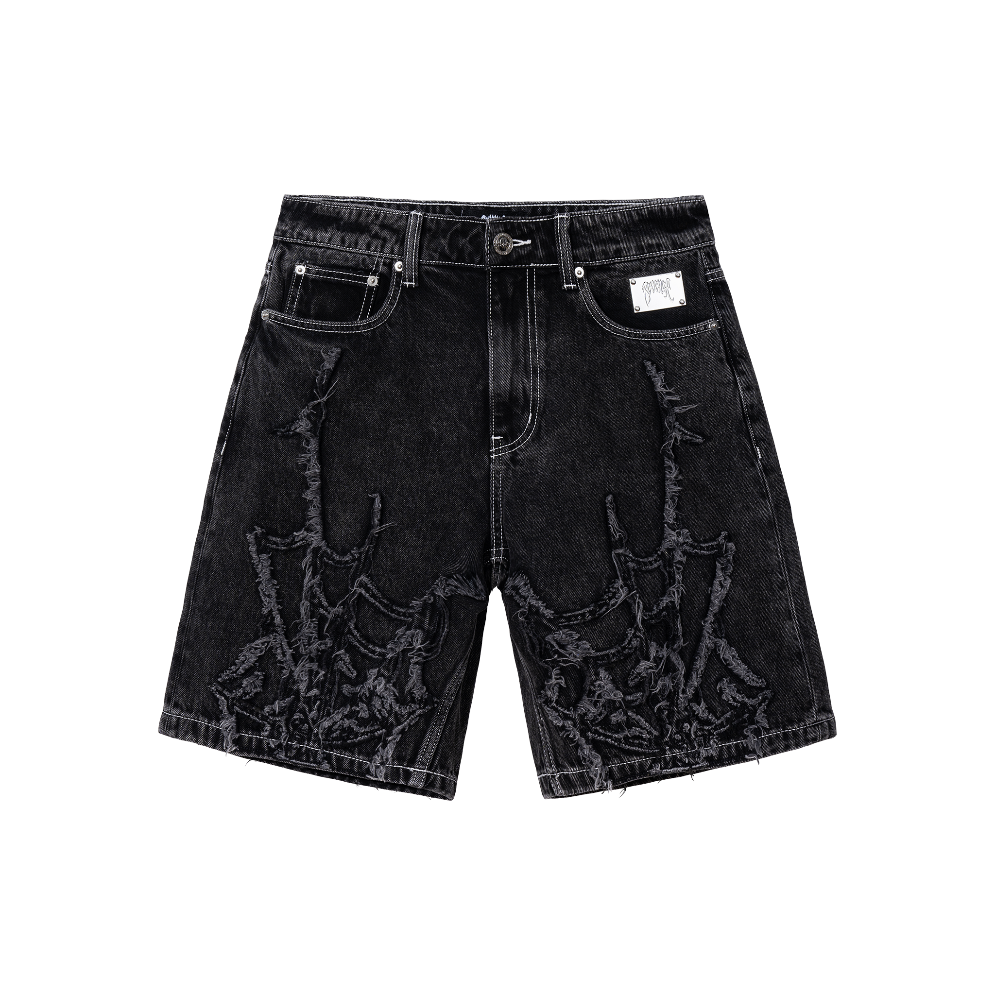 SPIDER WEB EMBROIDERED DENIM SHORT BLACK – Revenge Official