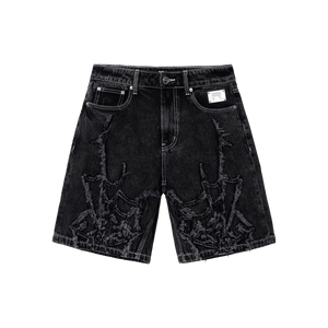 SPIDER WEB EMBROIDERED DENIM SHORT BLACK