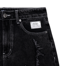 Load image into Gallery viewer, SPIDER WEB EMBROIDERED DENIM SHORT BLACK
