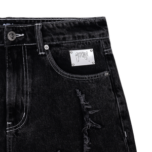 SPIDER WEB EMBROIDERED DENIM SHORT BLACK