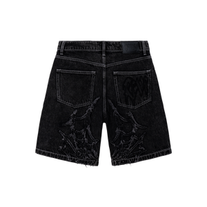 SPIDER WEB EMBROIDERED DENIM SHORT BLACK