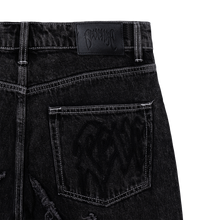 Load image into Gallery viewer, SPIDER WEB EMBROIDERED DENIM SHORT BLACK
