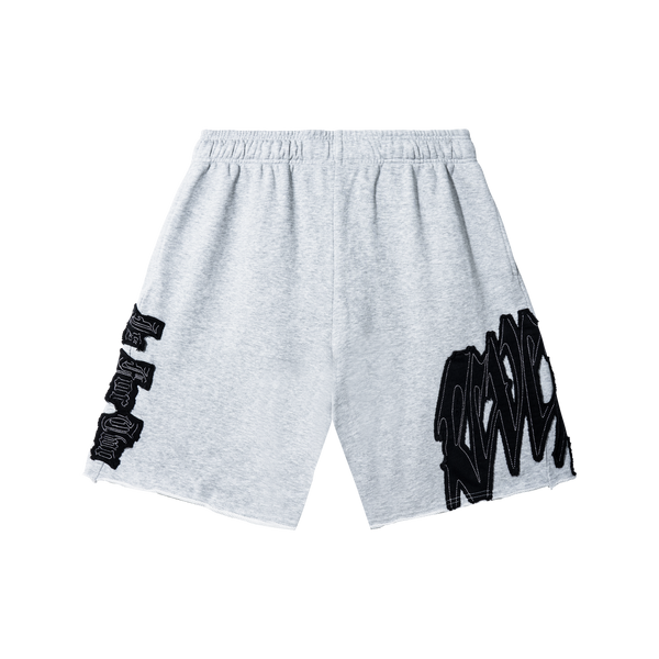 RAW EDGE ARCH LOGO EMBROIDERED SWEATSHORTS HEATHER GREY/BLACK