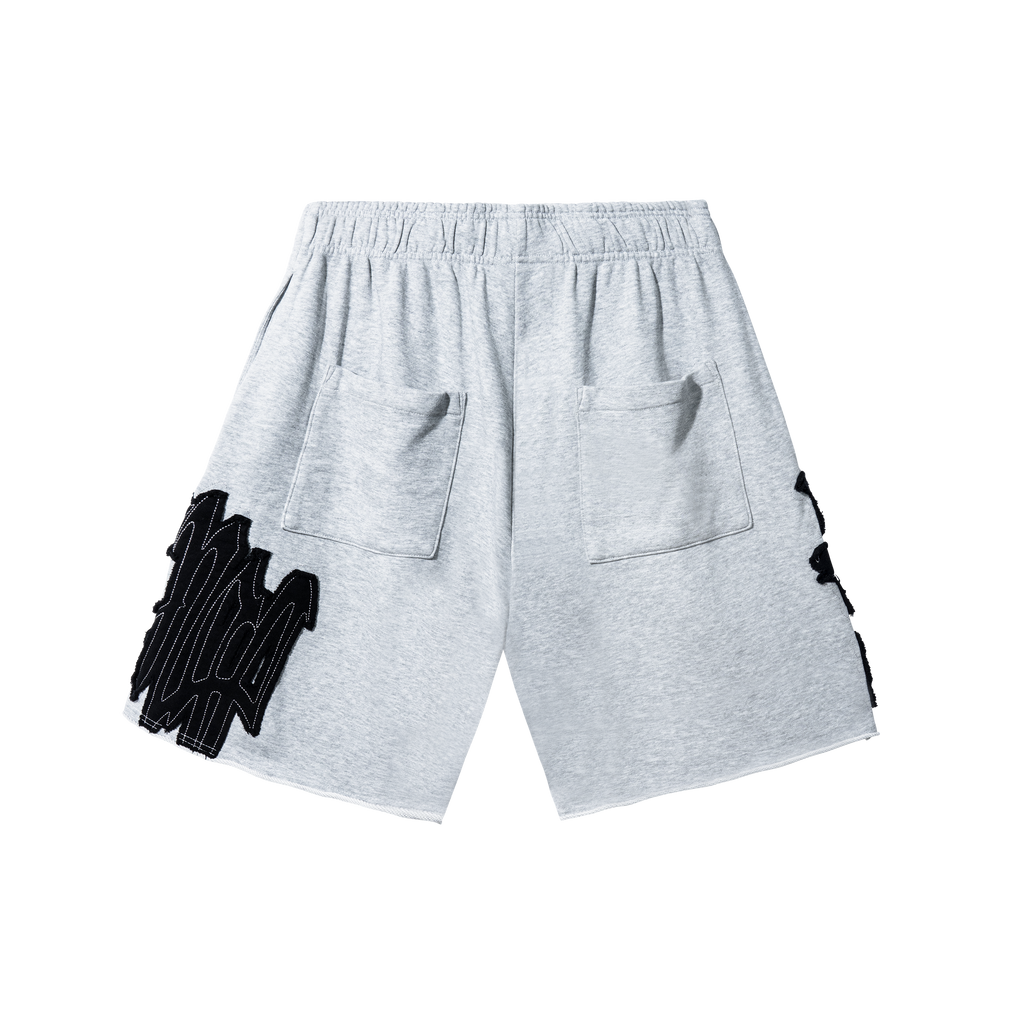 RAW EDGE ARCH LOGO EMBROIDERED SWEATSHORTS HEATHER GREY/BLACK