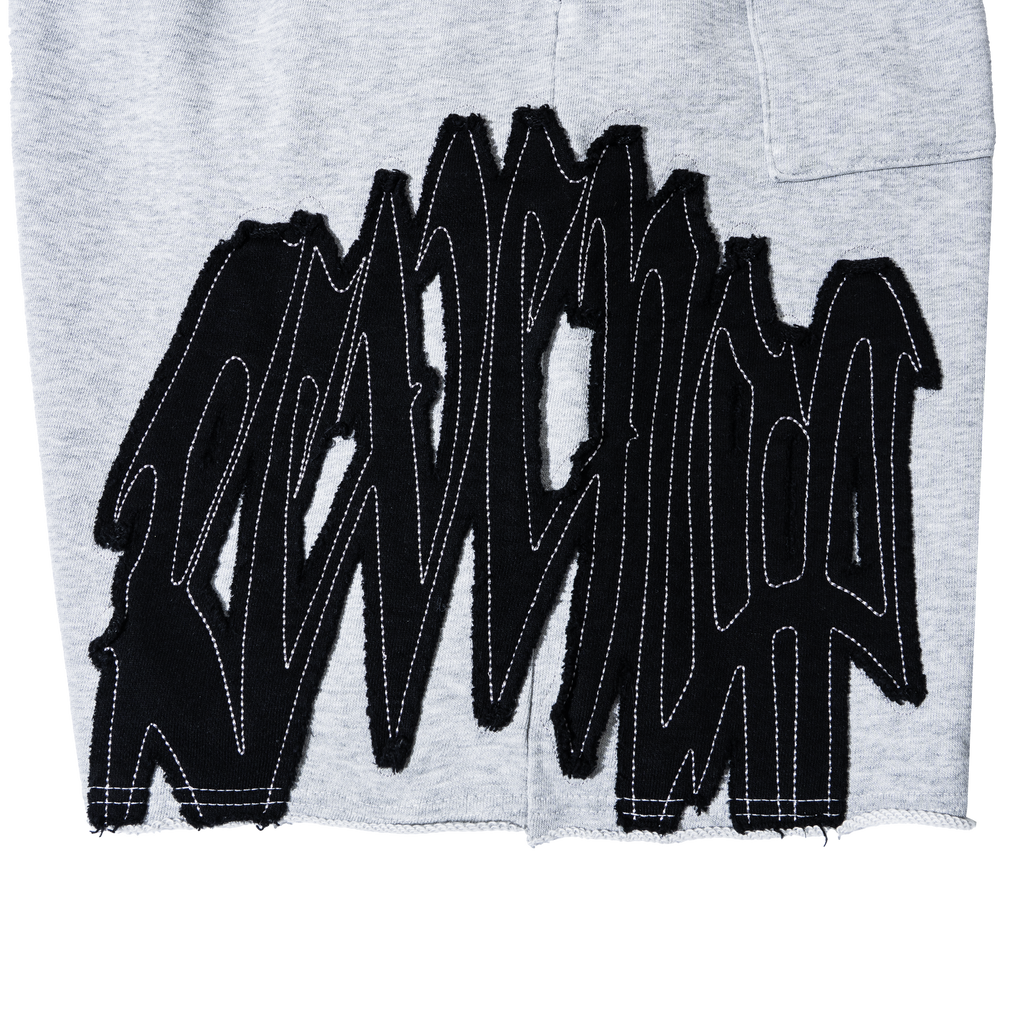 RAW EDGE ARCH LOGO EMBROIDERED SWEATSHORTS HEATHER GREY/BLACK