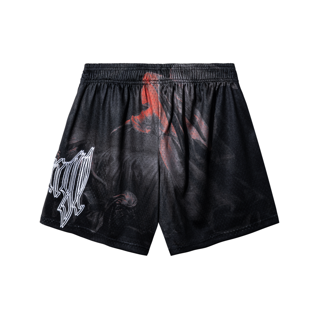 ANGEL OF DEATH MESH SHORTS BLACK/WHITE