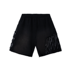 RAW EDGE ARCH LOGO EMBROIDERED SWEATSHORTS WASHED BLACK