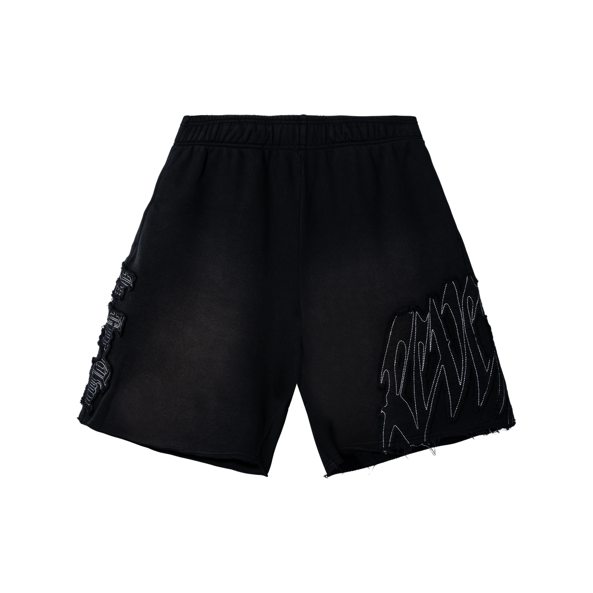 RAW EDGE ARCH LOGO EMBROIDERED SWEATSHORTS WASHED BLACK