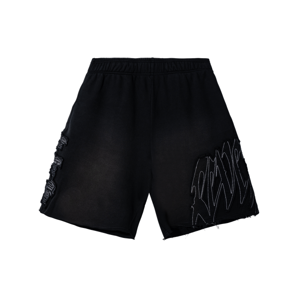 RAW EDGE ARCH LOGO EMBROIDERED SWEATSHORTS WASHED BLACK