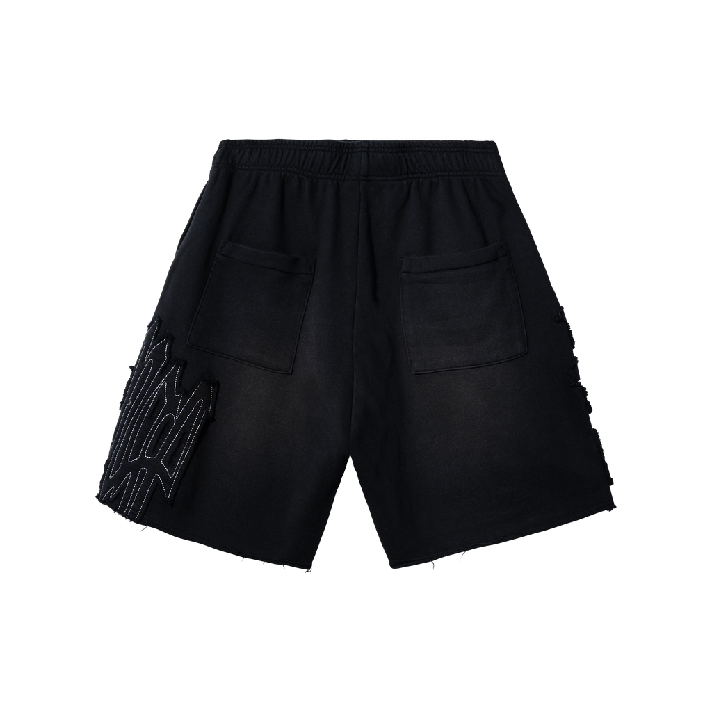 RAW EDGE ARCH LOGO EMBROIDERED SWEATSHORTS WASHED BLACK