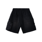 RAW EDGE ARCH LOGO EMBROIDERED SWEATSHORTS WASHED BLACK