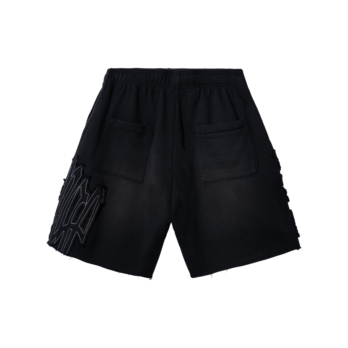 RAW EDGE ARCH LOGO EMBROIDERED SWEATSHORTS WASHED BLACK