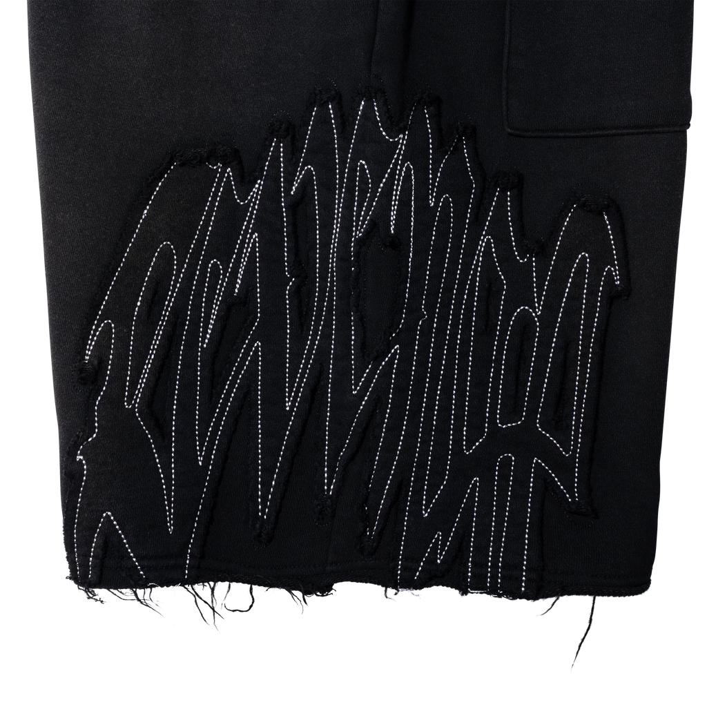 RAW EDGE ARCH LOGO EMBROIDERED SWEATSHORTS WASHED BLACK