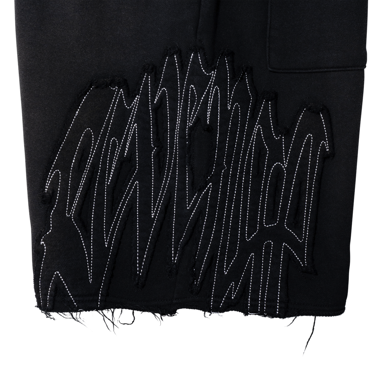 RAW EDGE ARCH LOGO EMBROIDERED SWEATSHORTS WASHED BLACK