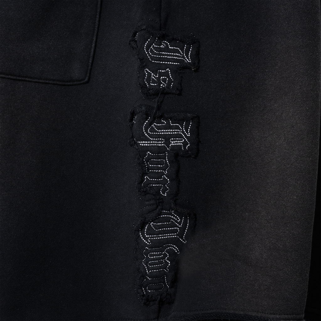RAW EDGE ARCH LOGO EMBROIDERED SWEATSHORTS WASHED BLACK
