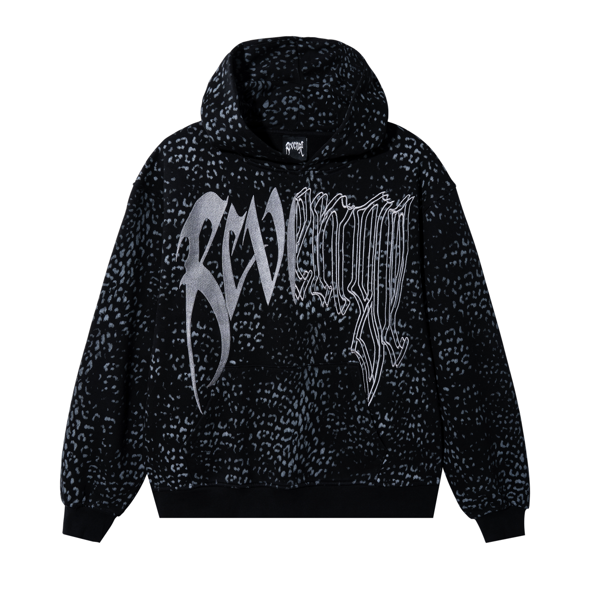 LEOPARD PRINT EMBROIDERED HOODIE BLACK