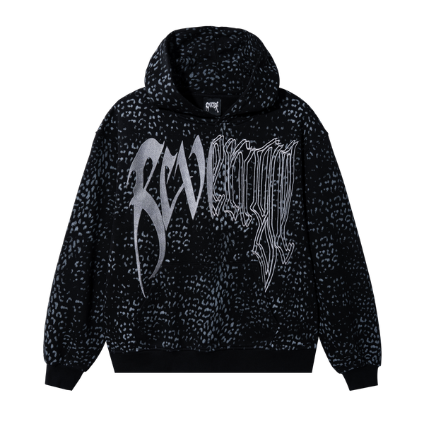 LEOPARD PRINT EMBROIDERED HOODIE BLACK