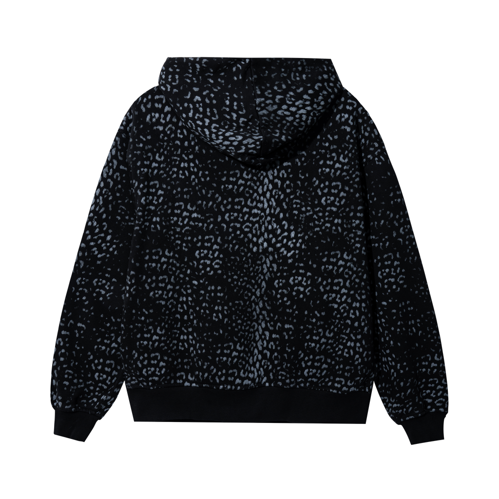 LEOPARD PRINT EMBROIDERED HOODIE BLACK