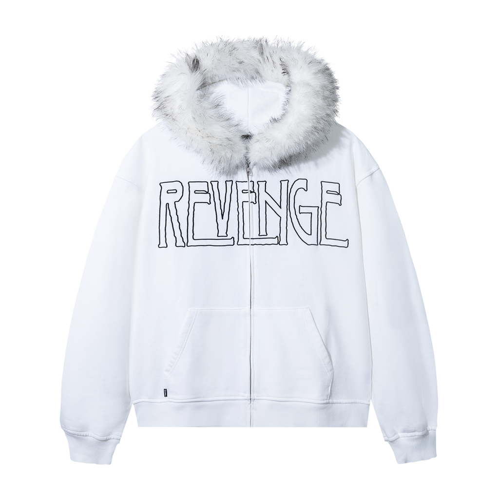 MANIFEST EMBROIDERED FUR ZIP WHITE