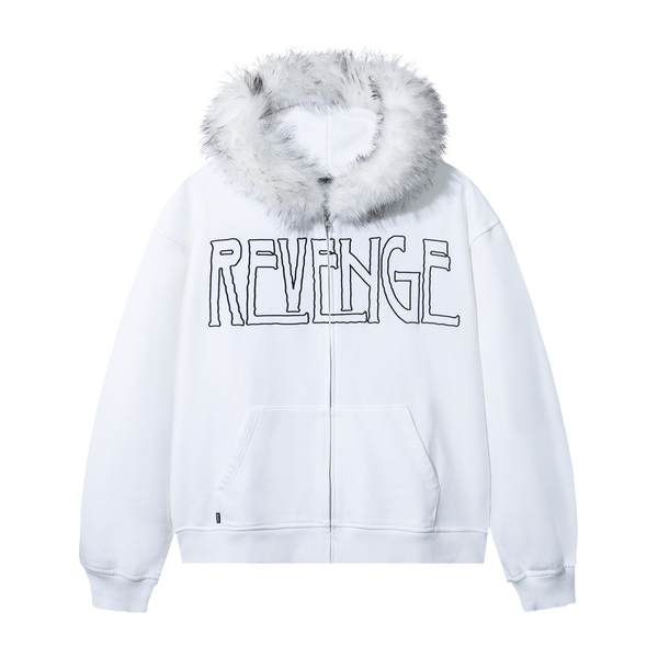 MANIFEST EMBROIDERED FUR ZIP WHITE