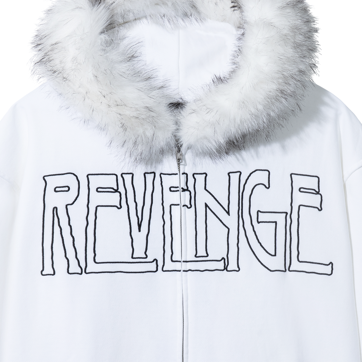 MANIFEST EMBROIDERED FUR ZIP WHITE