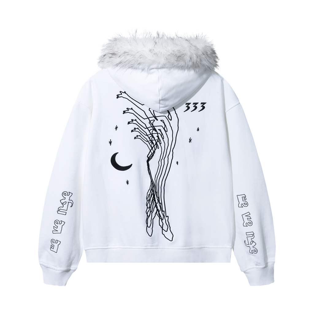 MANIFEST EMBROIDERED FUR ZIP WHITE