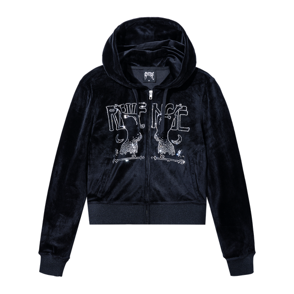 MIRROR BEJEWELED CROPPED ZIP BLACK