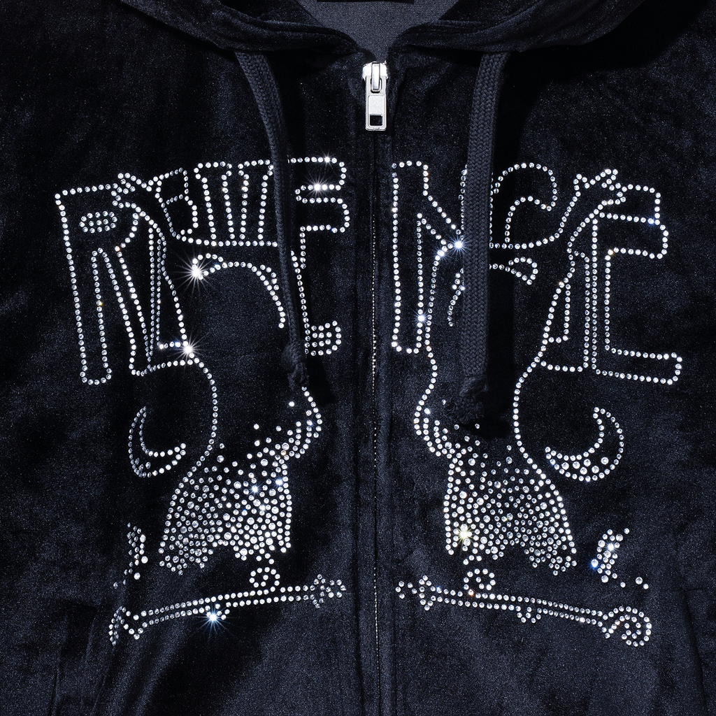 MIRROR BEJEWELED CROPPED ZIP BLACK