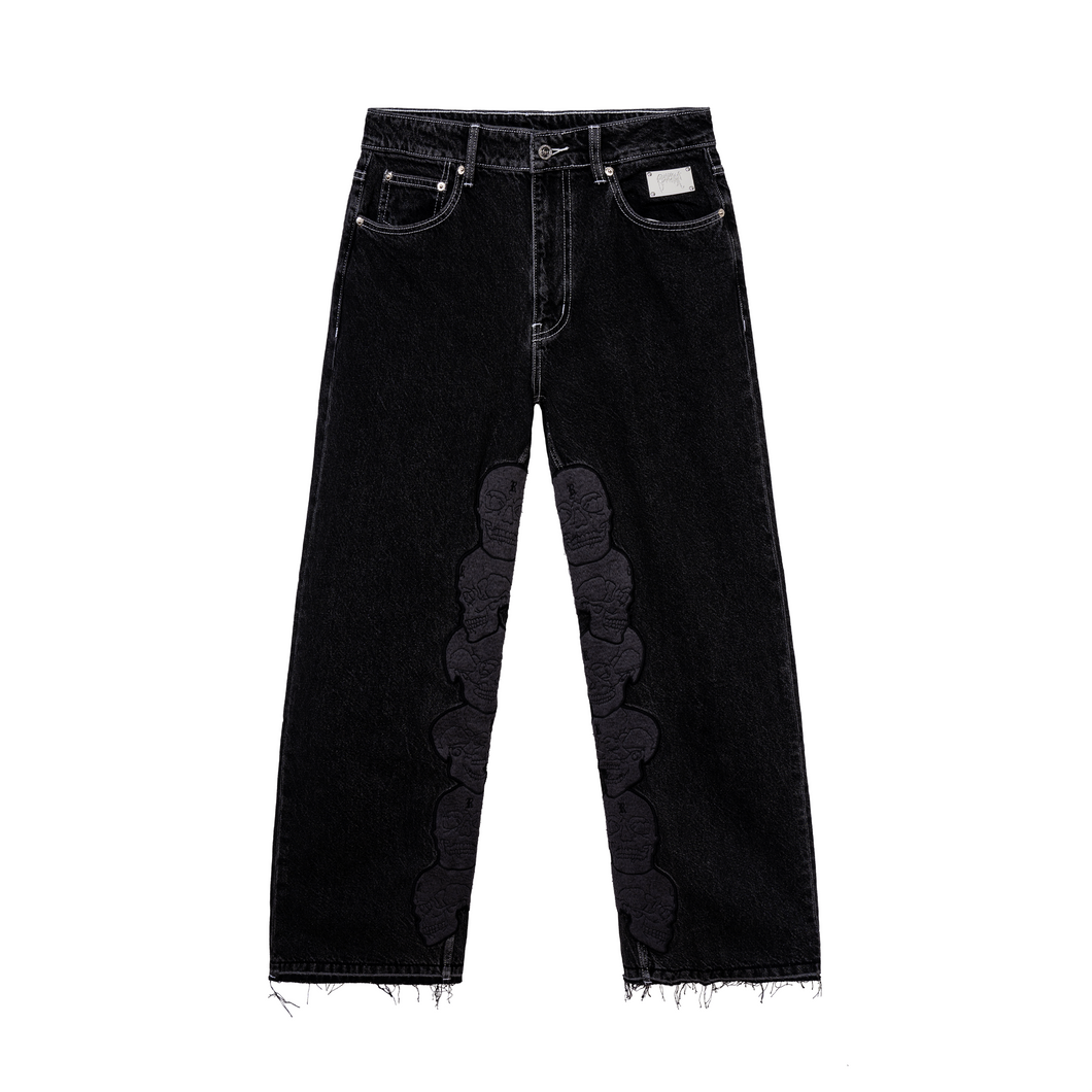 SKULL PATCH DENIM PANT BLACK