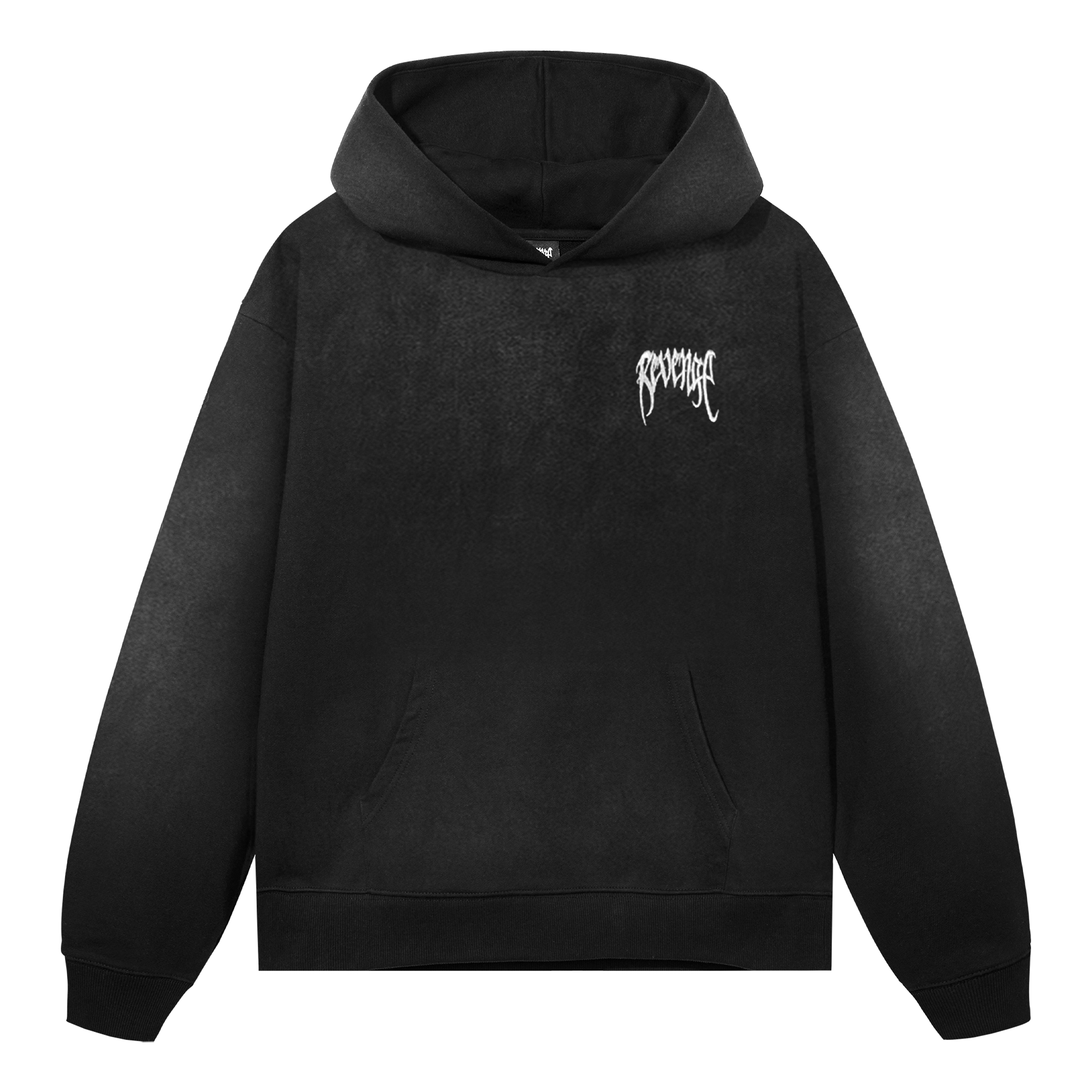 WHITE EMBROIDERED BASIC HOODIE TREATED BLACK – Revenge Official