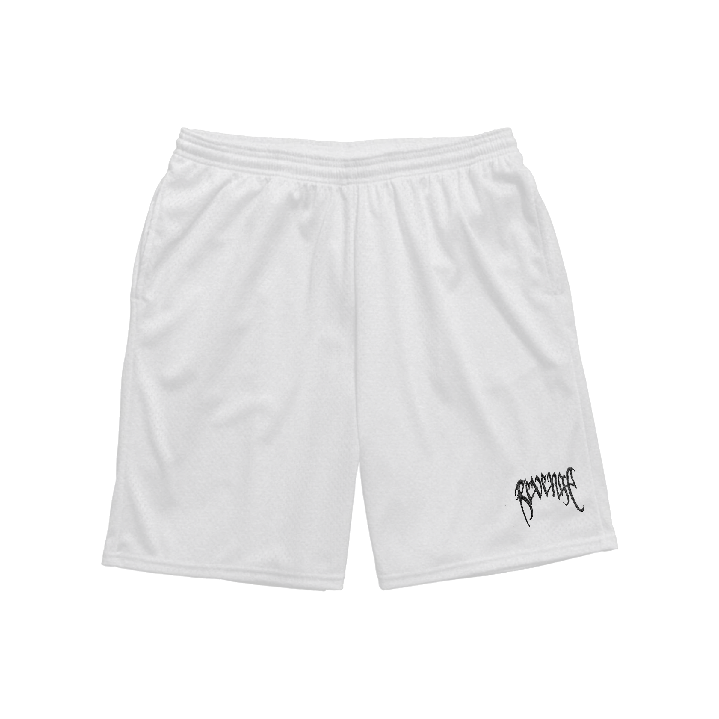 BLACK EMBROIDERED BASIC MESH SHORTS WHITE – Revenge Official